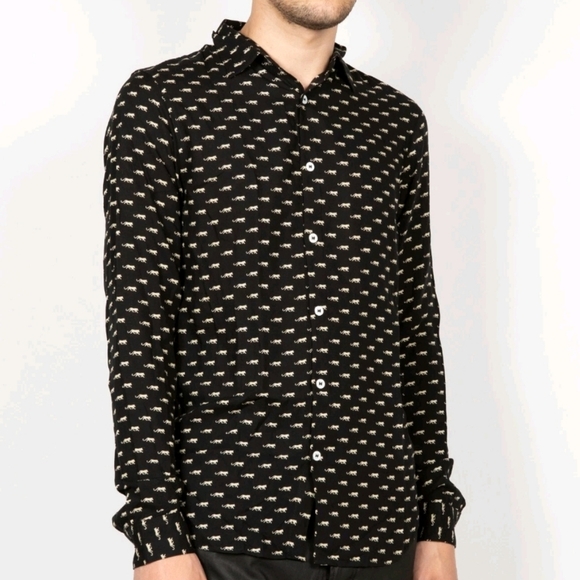 The Kooples Paris Jaguar Print Men's Long Sleeve Lightweight Shirt Size XL - Picture 1 of 16